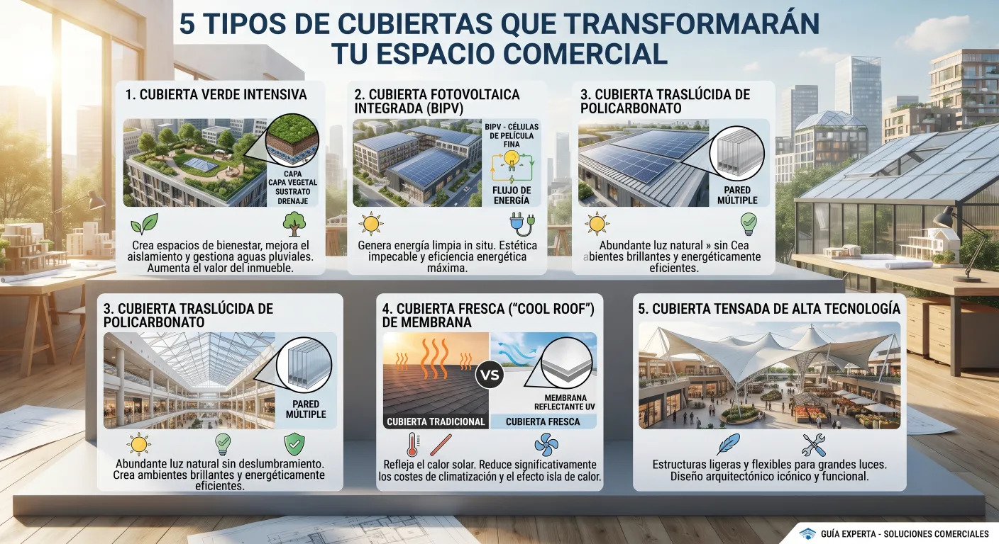 5 Tipos de Cubiertas que Transformarán tu Espacio Comercial